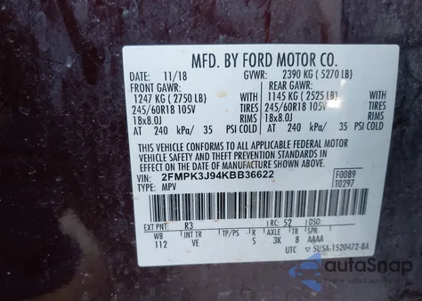 2019 Ford Edge Sel from USA, damaged, VIN 2FMPK3J94KBB36622